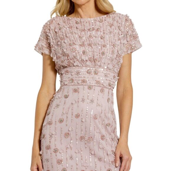 $498 Mac Duggal 94117 Womens Size 10 Light Pink Floral Beaded Column Midi‎ Dress - Picture 3 of 6